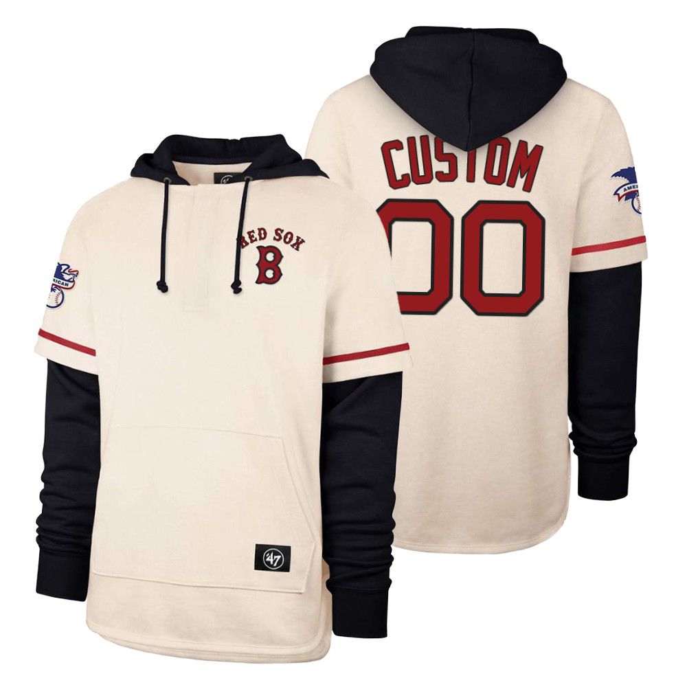 Men Boston Red Sox #00 Custom Cream 2021 Pullover Hoodie MLB Jersey